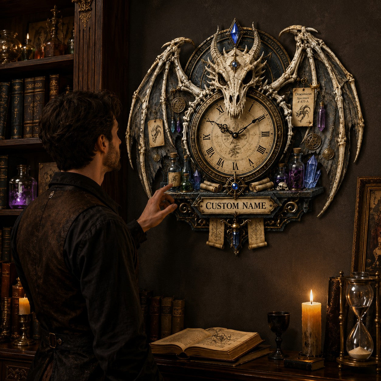 Personalized Dragon Wing Wall Clock with Custom Name — personalized with a custom name