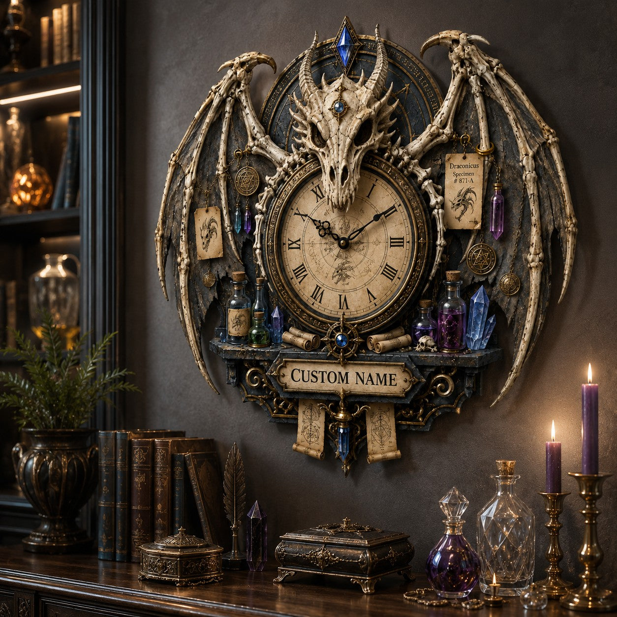 Personalized Dragon Wing Wall Clock with Custom Name — personalized with a custom name
