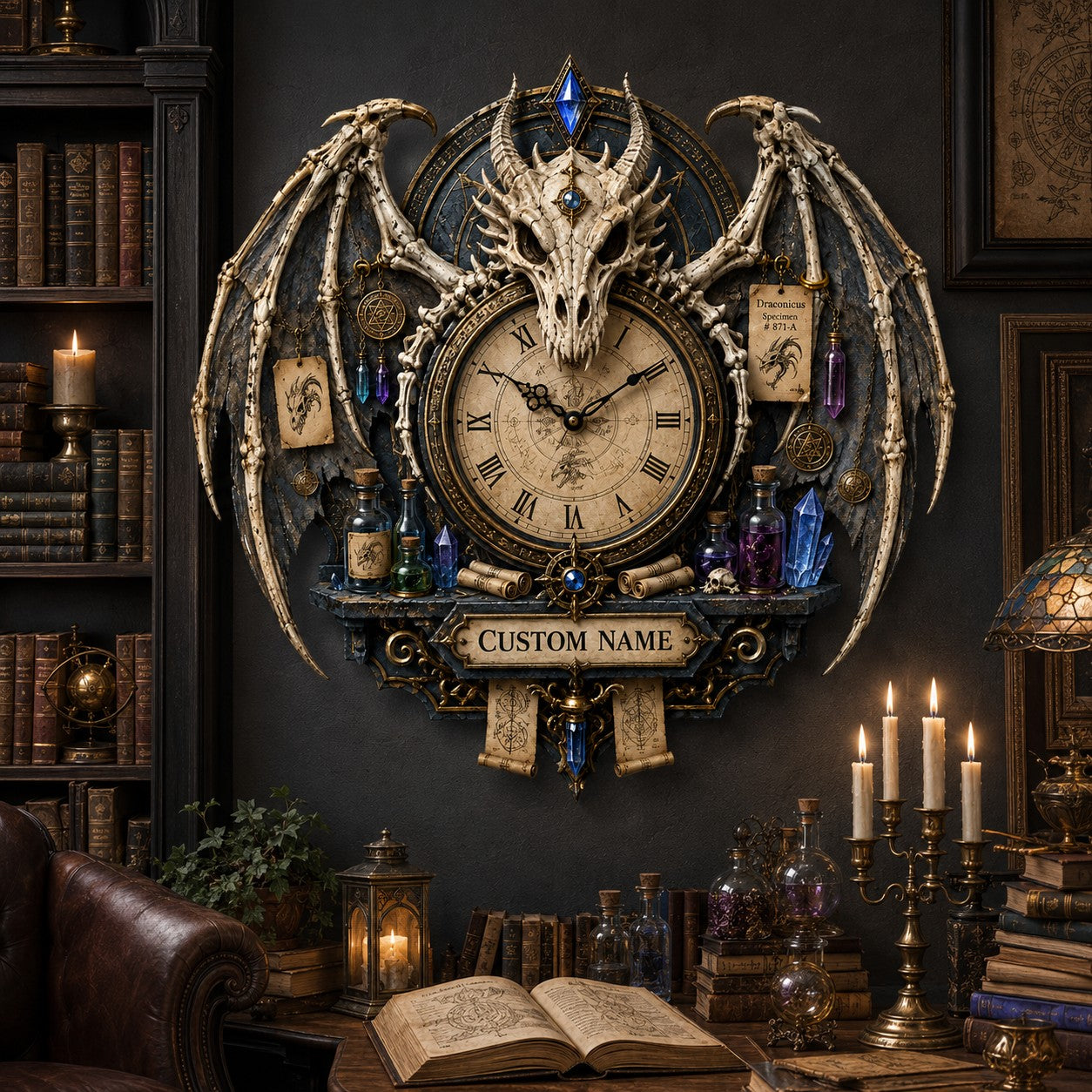 Personalized Dragon Wing Wall Clock with Custom Name — personalized with a custom name
