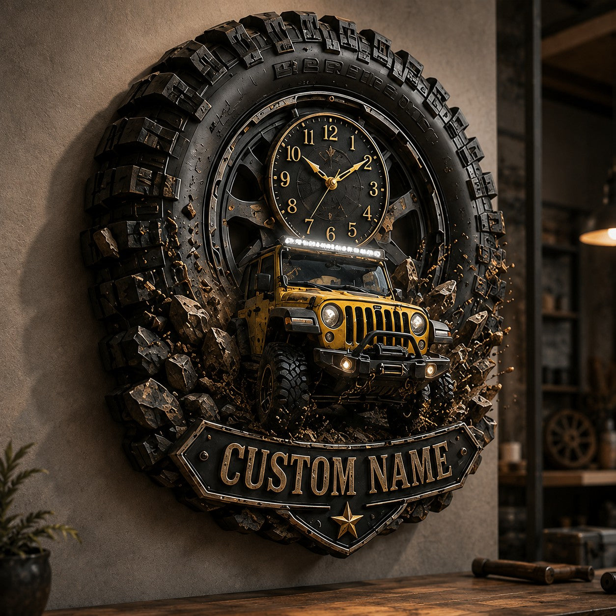 Personalized Automotive Enthusiasts Wall Clock with Custom Name — personalized with a custom name