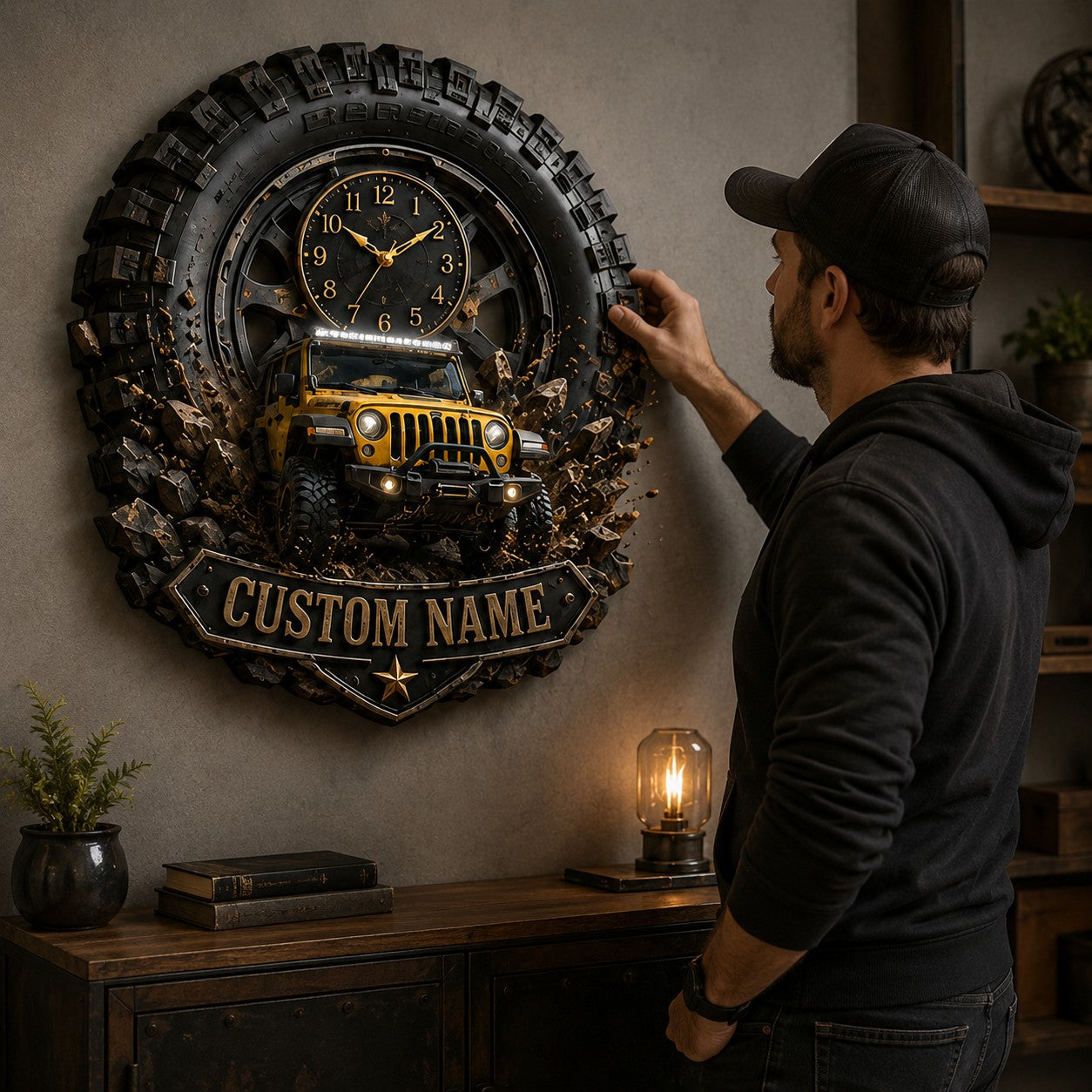 Personalized Automotive Enthusiasts Wall Clock with Custom Name — personalized with a custom name