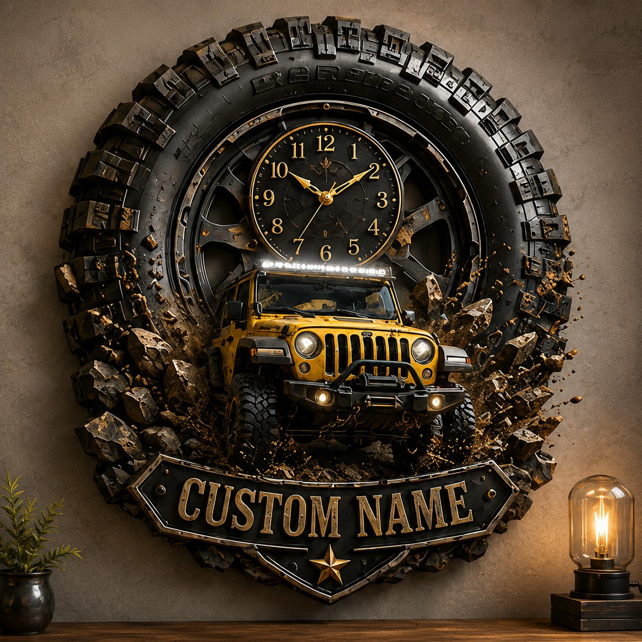 Personalized Automotive Enthusiasts Wall Clock with Custom Name — personalized with a custom name