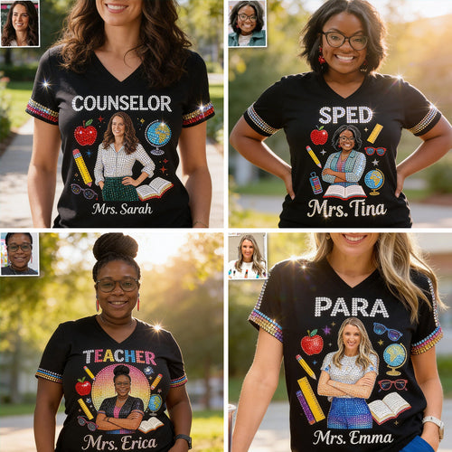 Custom Any Photo Love My Job - Personalized Teacher Fully Printed V-Neck T-Shirt