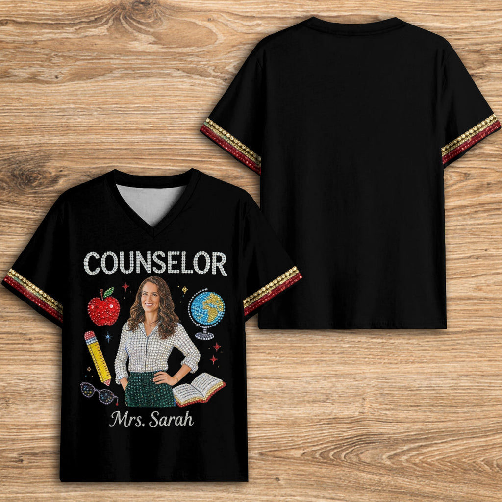 Custom Any Photo Love My Job - Personalized Teacher Fully Printed V-Neck T-Shirt