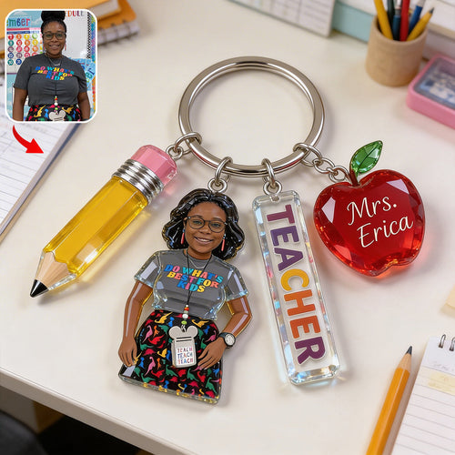 Custom Any Photo Gift For Teacher/Educator - Personalized Teacher Premium Keychain With Charms