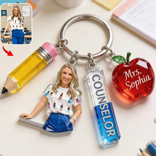 Custom Any Photo Gift For Teacher/Educator - Personalized Teacher Premium Keychain With Charms