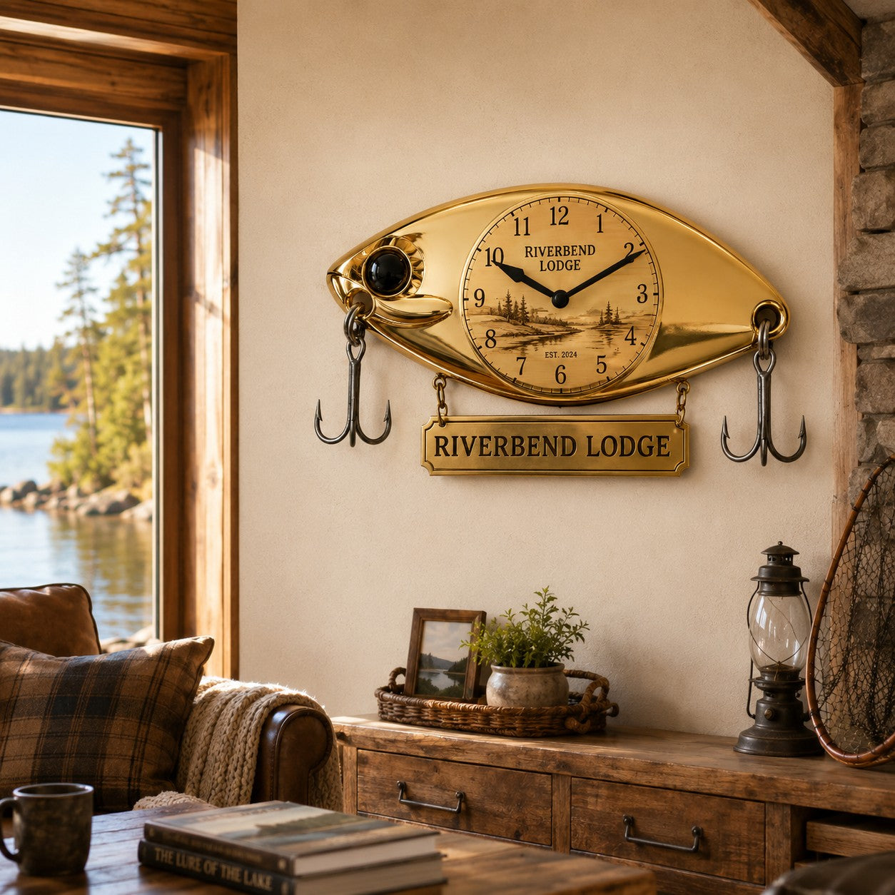 Personalized Fishing Lure Wall Clock, Custom Name Gift for Anglers (Design 2) — personalized with a custom name