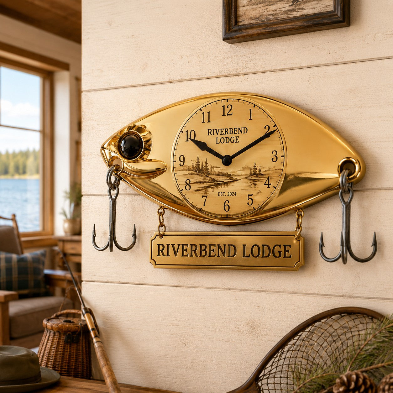 Personalized Fishing Lure Wall Clock, Custom Name Gift for Anglers (Design 2) — personalized with a custom name