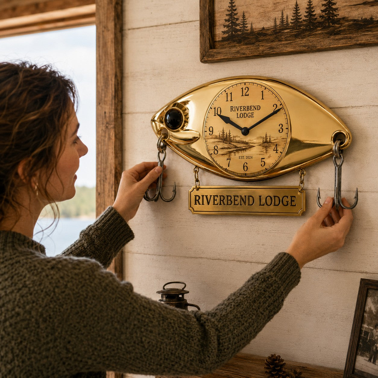 Personalized Fishing Lure Wall Clock, Custom Name Gift for Anglers (Design 2) — personalized with a custom name