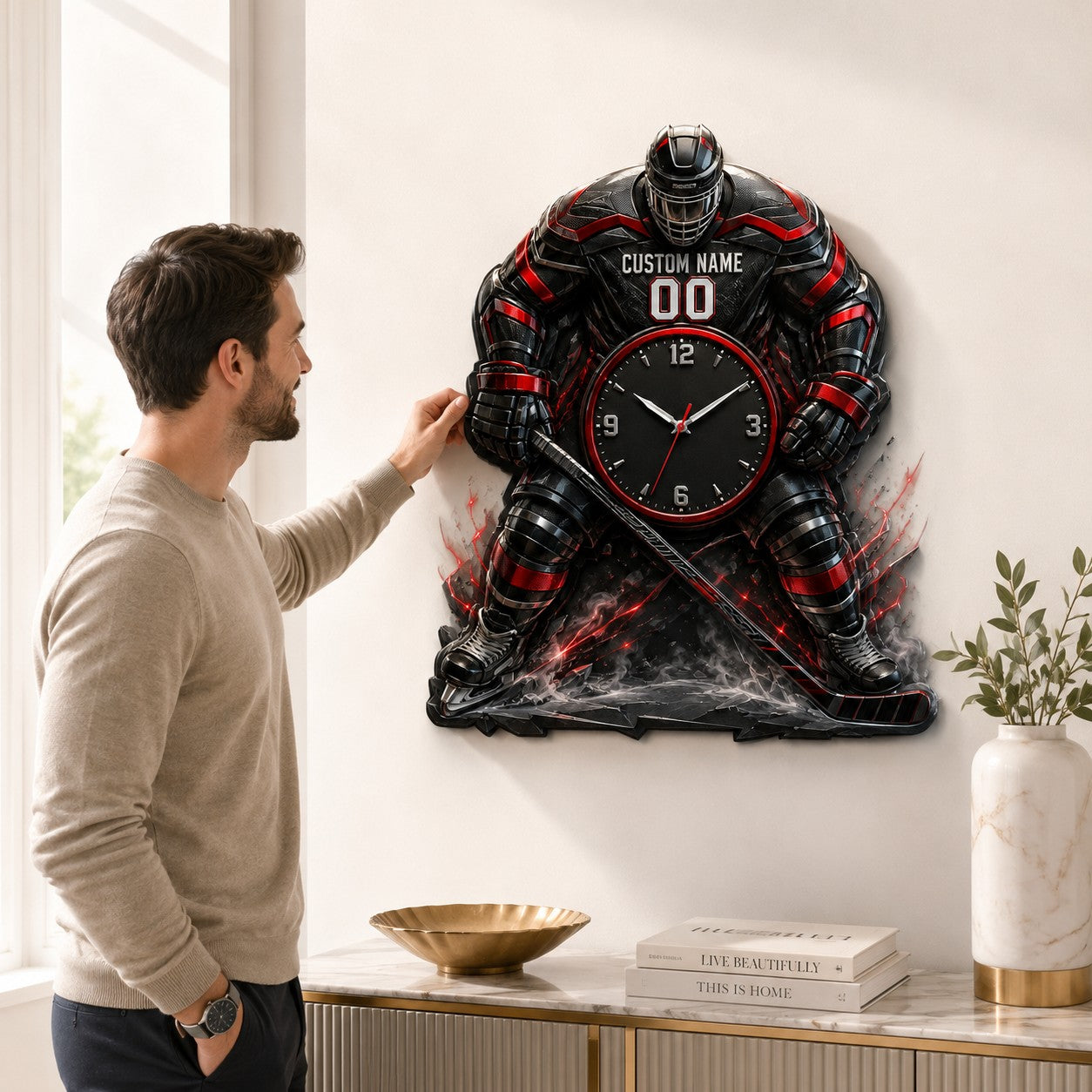 Personalized Hockey Wall Clock, Custom Name Gift for Hockey Fans — personalized with a custom name