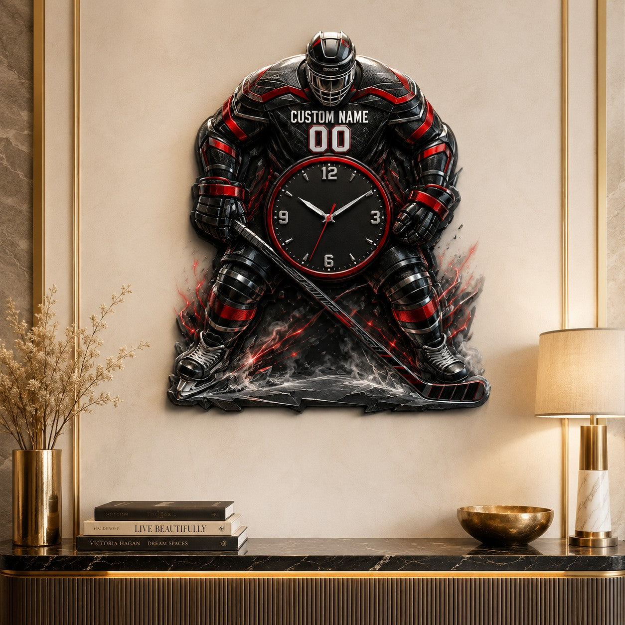 Personalized Hockey Wall Clock, Custom Name Gift for Hockey Fans — personalized with a custom name