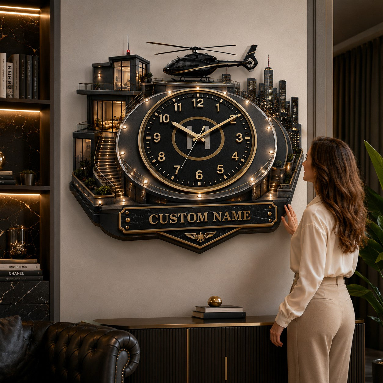 Personalized Private Aviation Lifestyle Wall Clock with Custom Name — personalized with a custom name