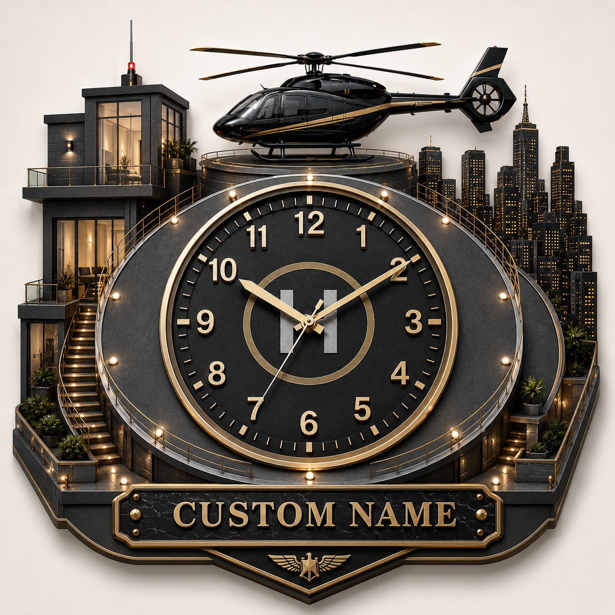 Personalized Private Aviation Lifestyle Wall Clock with Custom Name — personalized with a custom name