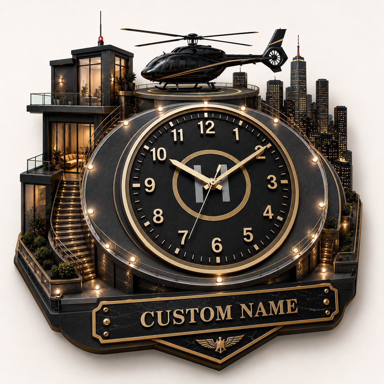 Personalized Private Aviation Lifestyle Wall Clock with Custom Name — personalized with a custom name