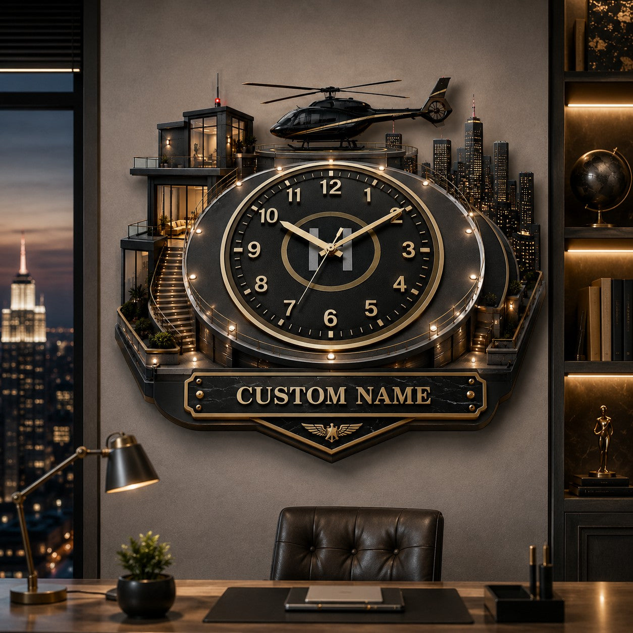 Personalized Private Aviation Lifestyle Wall Clock with Custom Name — personalized with a custom name