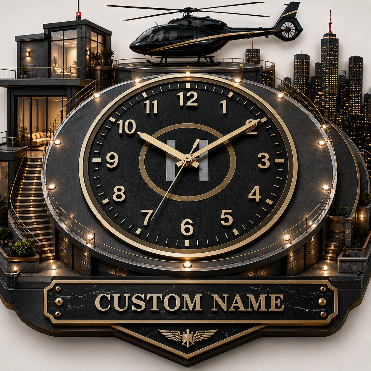 Personalized Private Aviation Lifestyle Wall Clock with Custom Name — personalized with a custom name