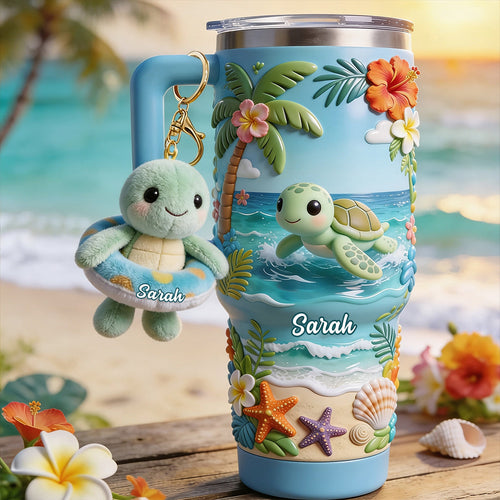 Back To The Ocean - Personalized Turtle Tumbler With Plush Charm