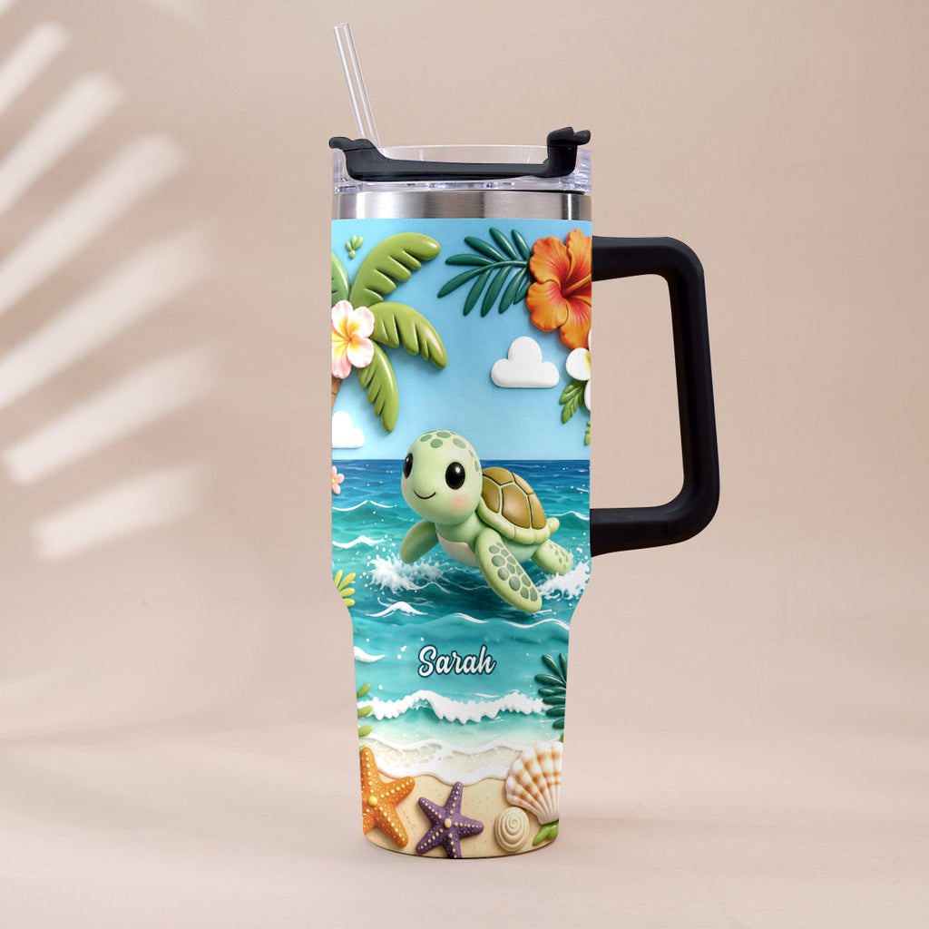Back To The Ocean - Personalized Turtle Tumbler With Plush Charm