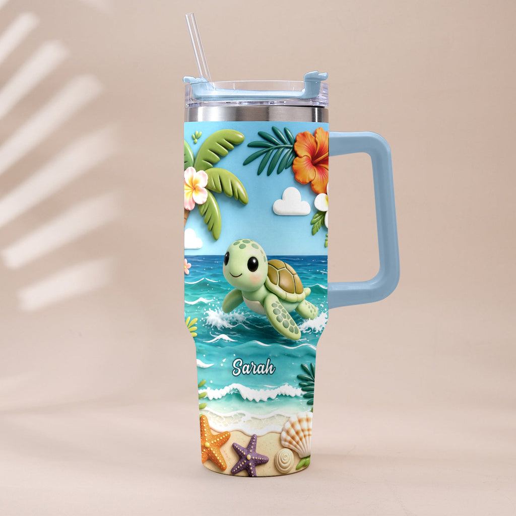 Back To The Ocean - Personalized Turtle Tumbler With Plush Charm