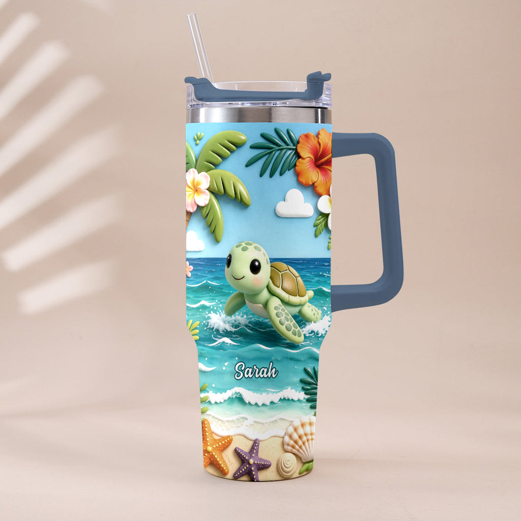 Back To The Ocean - Personalized Turtle Tumbler With Plush Charm
