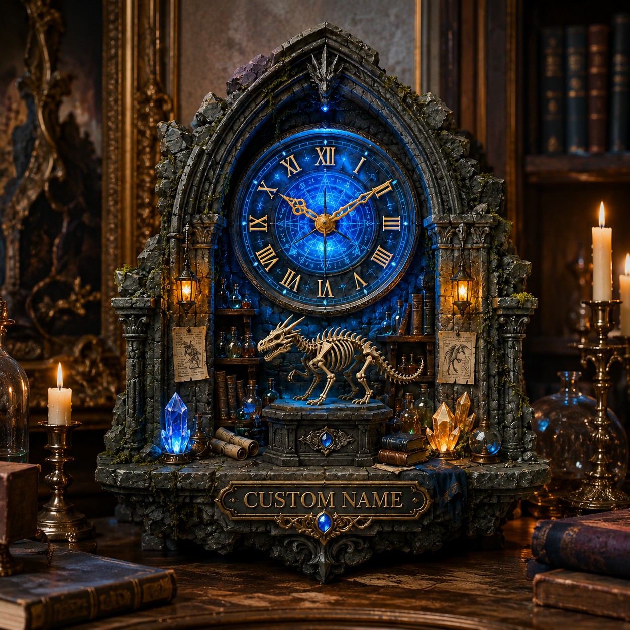 Personalized Dragon Portal Wall Clock with Custom Name — personalized with a custom name