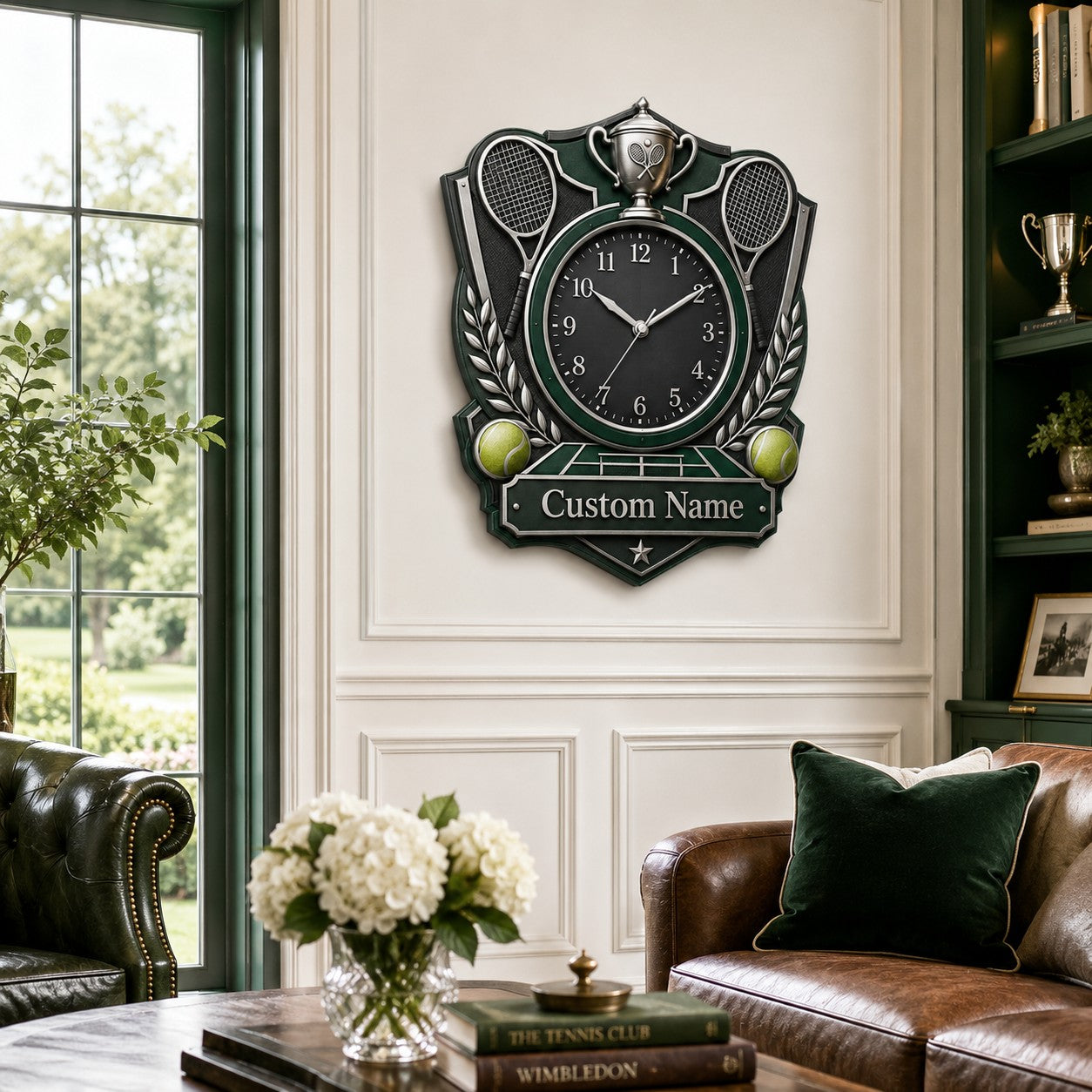 Personalized Tennis Wall Clock with Custom Name — personalized with a custom name