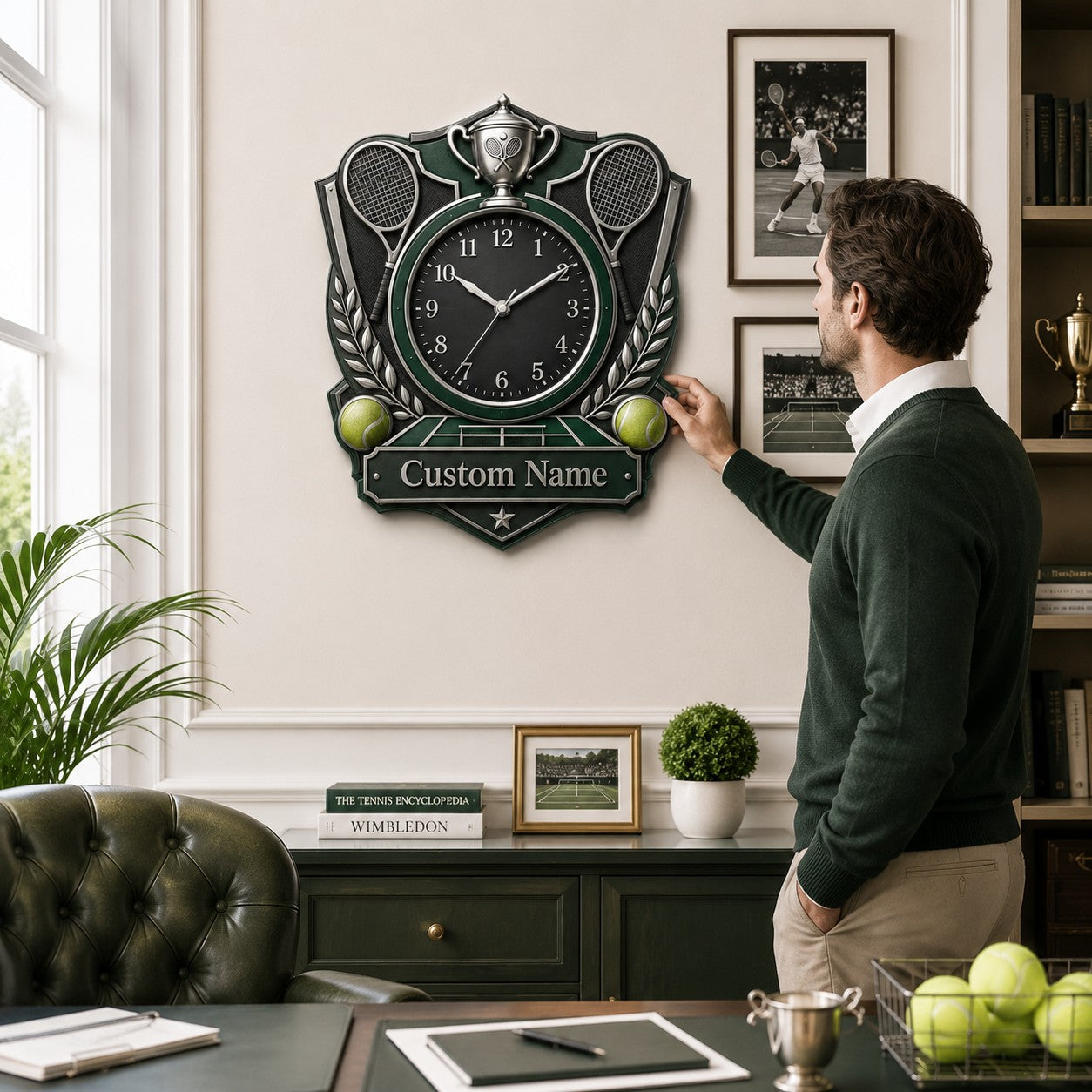 Personalized Tennis Wall Clock with Custom Name — personalized with a custom name