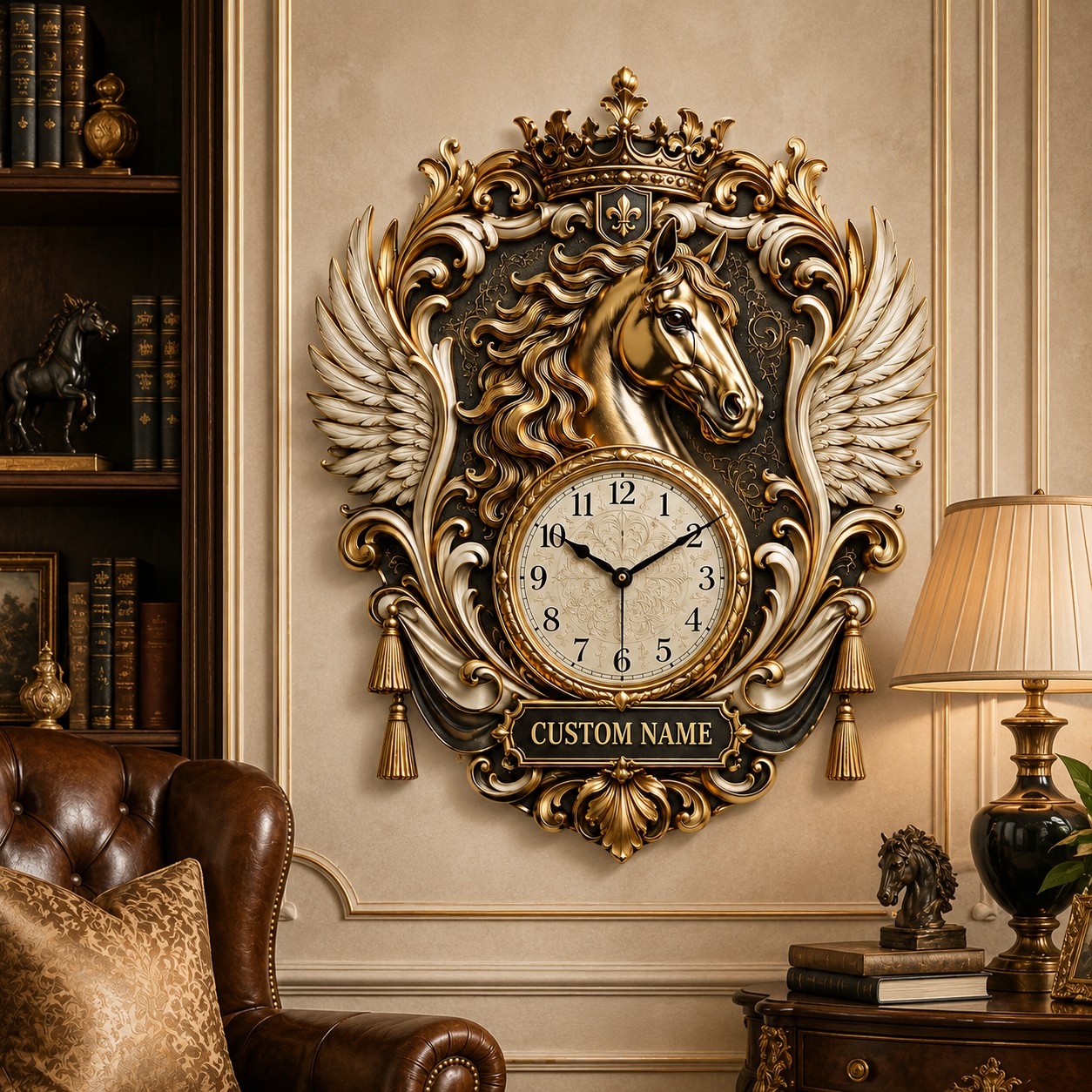 Personalized Equestrian Enthusiasts Wall Clock with Custom Name — personalized with a custom name