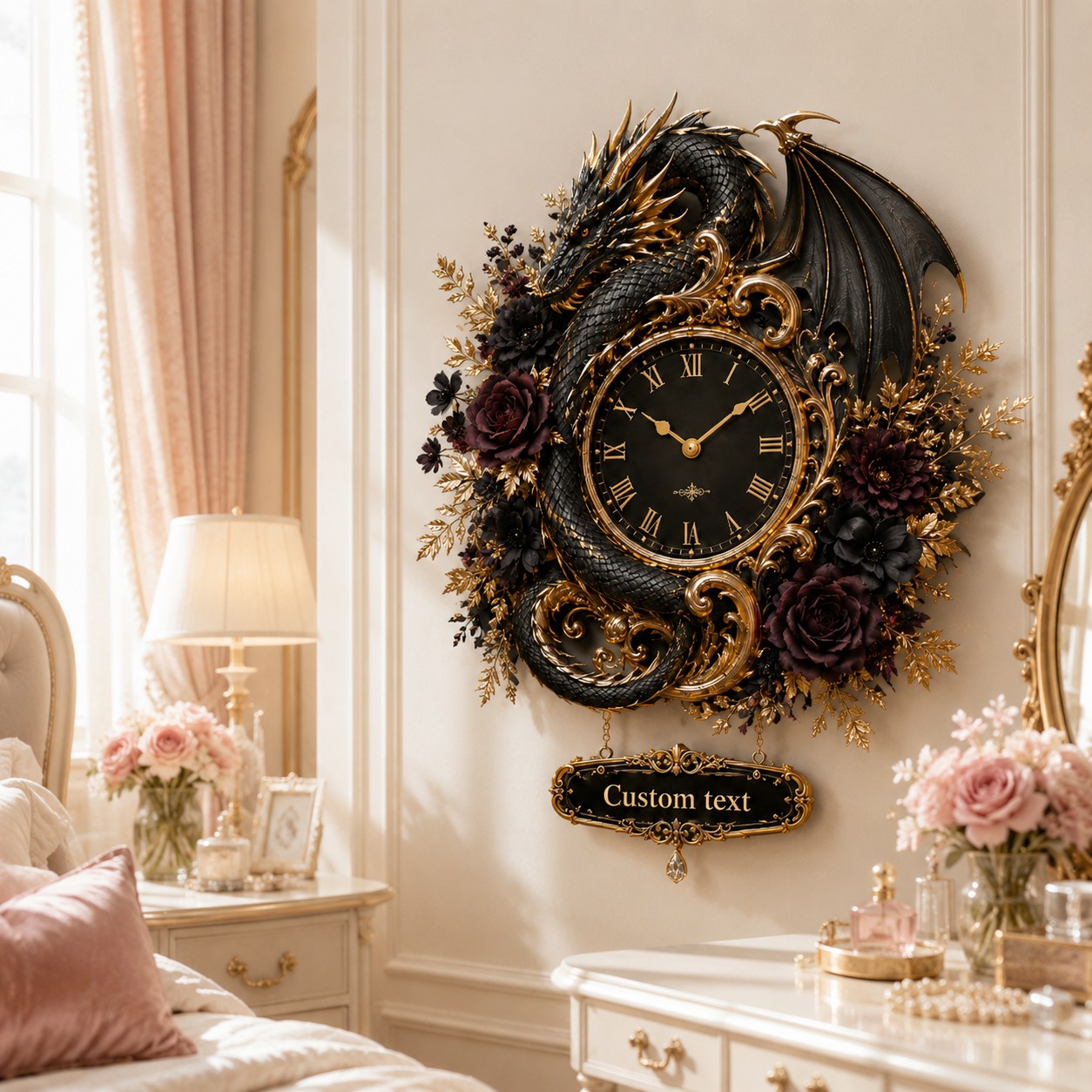 Personalized Dragon Wall Clock with Custom Name — personalized with a custom name