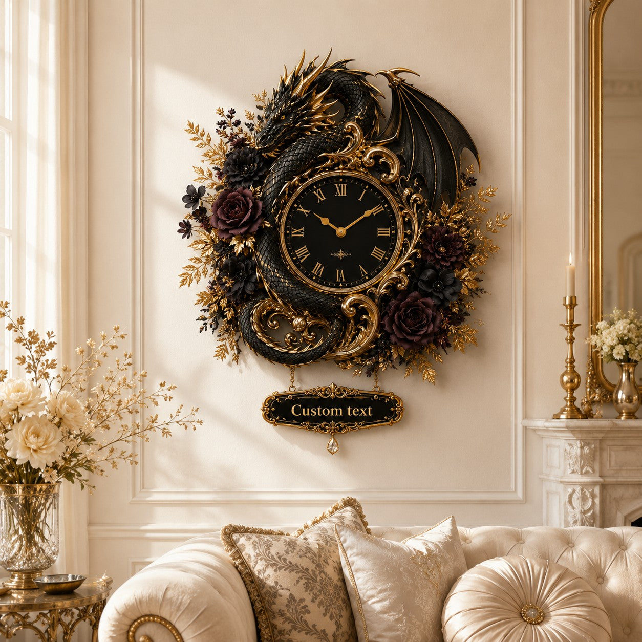 Personalized Dragon Wall Clock with Custom Name — personalized with a custom name
