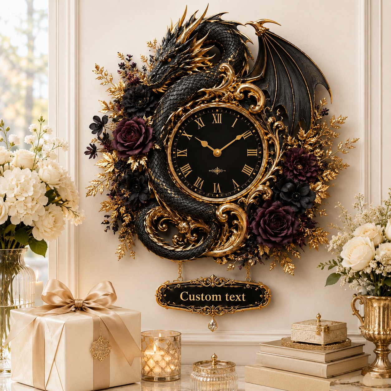 Personalized Dragon Wall Clock with Custom Name — personalized with a custom name