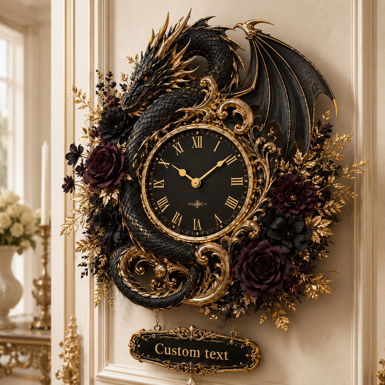 Personalized Dragon Wall Clock with Custom Name — personalized with a custom name