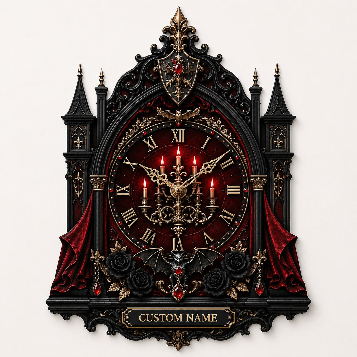 Personalized Gothic Cathedral Wall Clock with Custom Name — personalized with a custom name