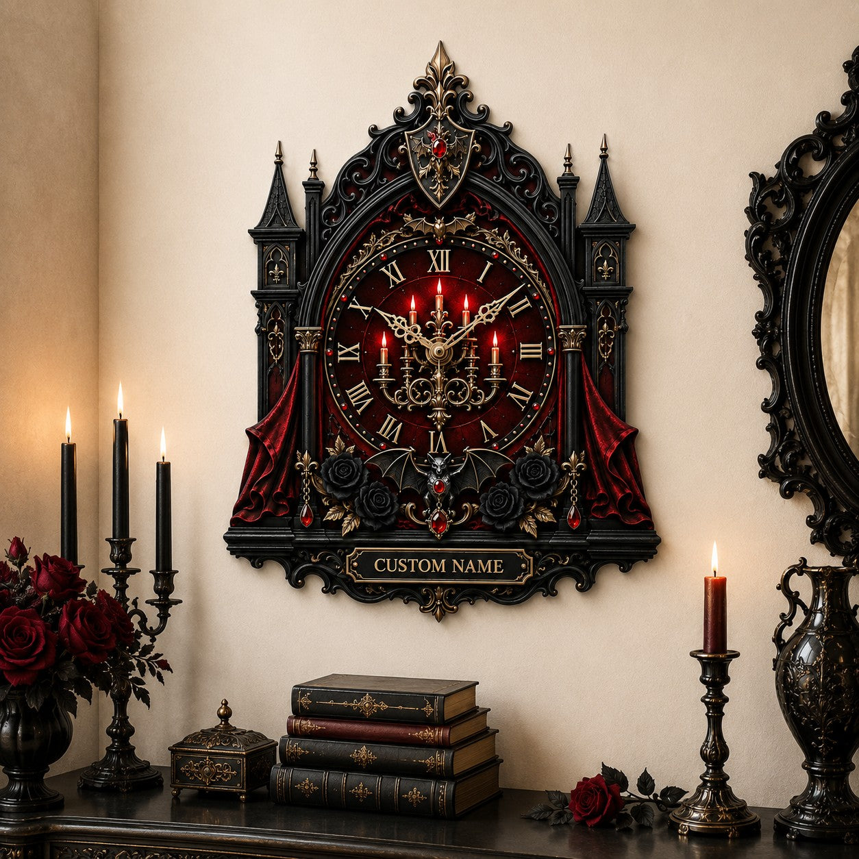 Personalized Gothic Cathedral Wall Clock with Custom Name — personalized with a custom name