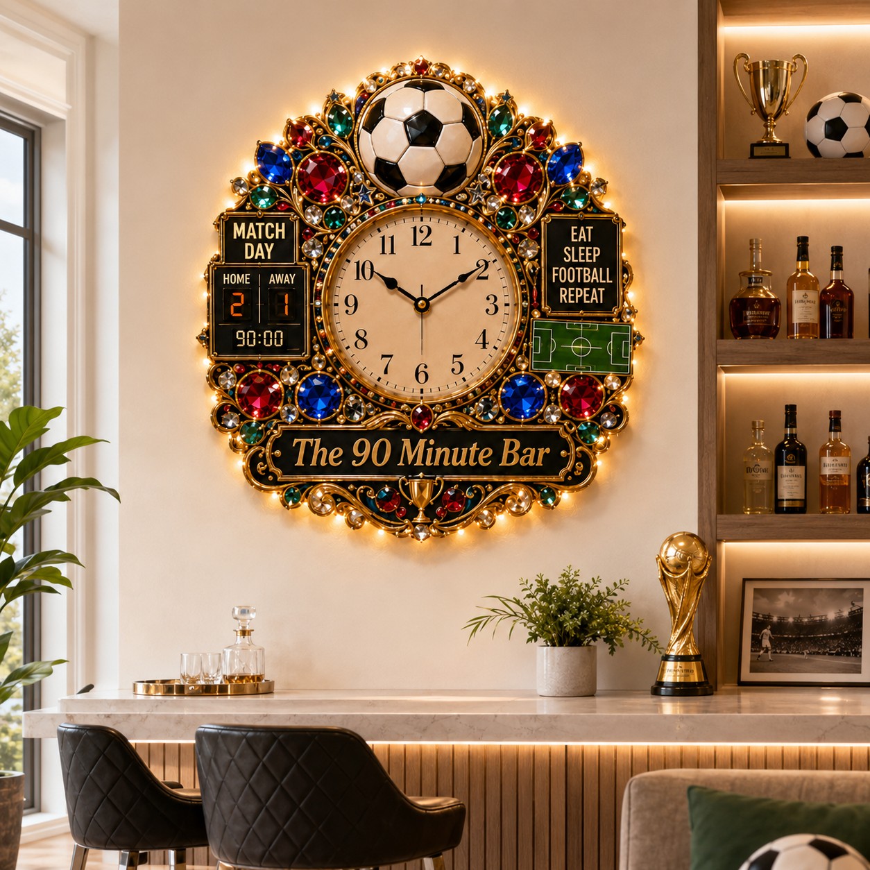 Personalized Soccer Pub Wall Clock, Custom Name Gift for Soccer Fans — personalized with a custom name