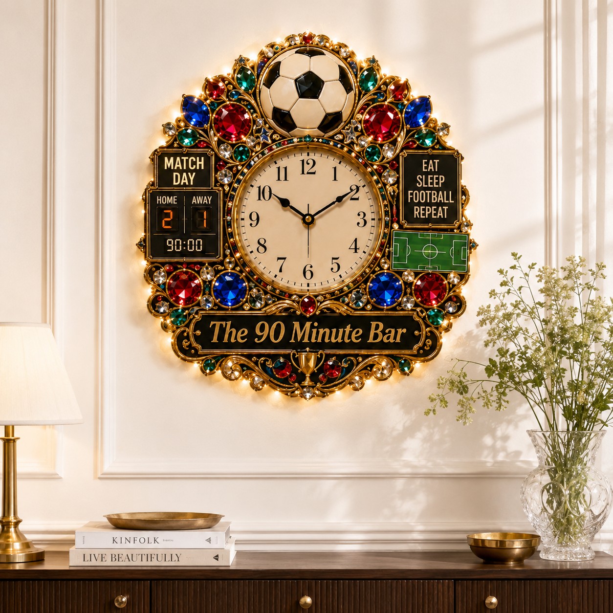 Personalized Soccer Pub Wall Clock, Custom Name Gift for Soccer Fans — personalized with a custom name