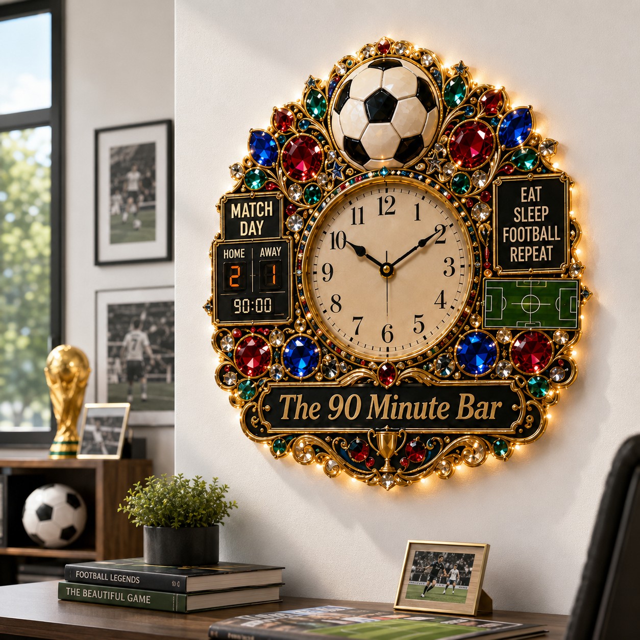 Personalized Soccer Pub Wall Clock, Custom Name Gift for Soccer Fans — personalized with a custom name