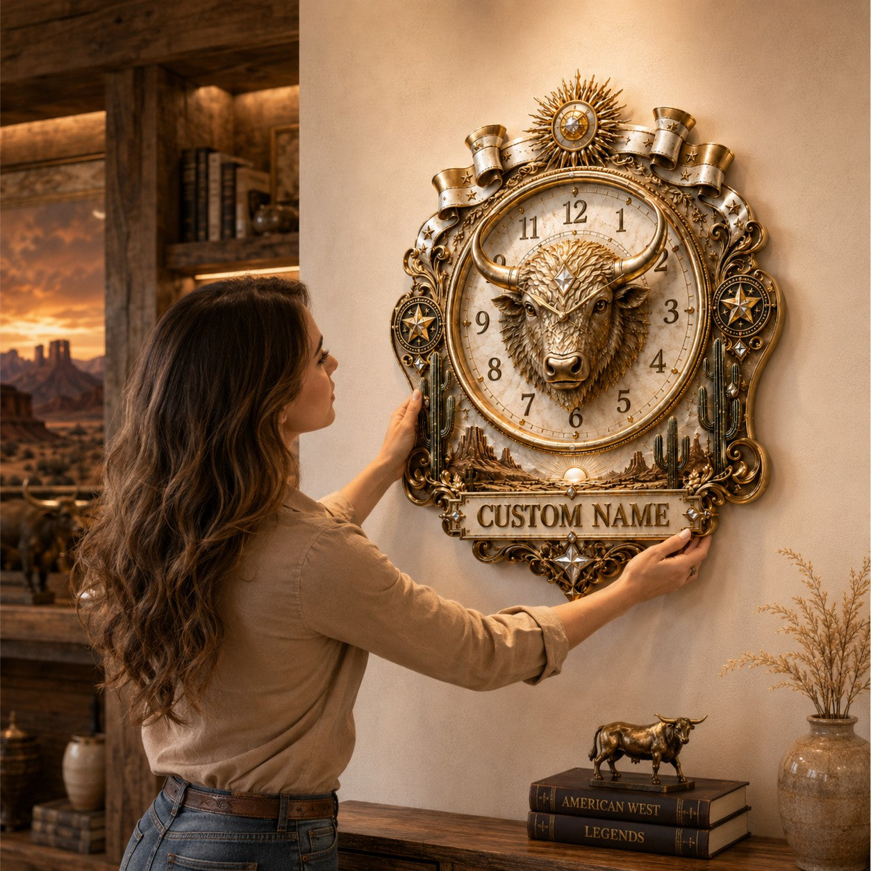Personalized Western Ranch Wall Clock with Custom Name — personalized with a custom name