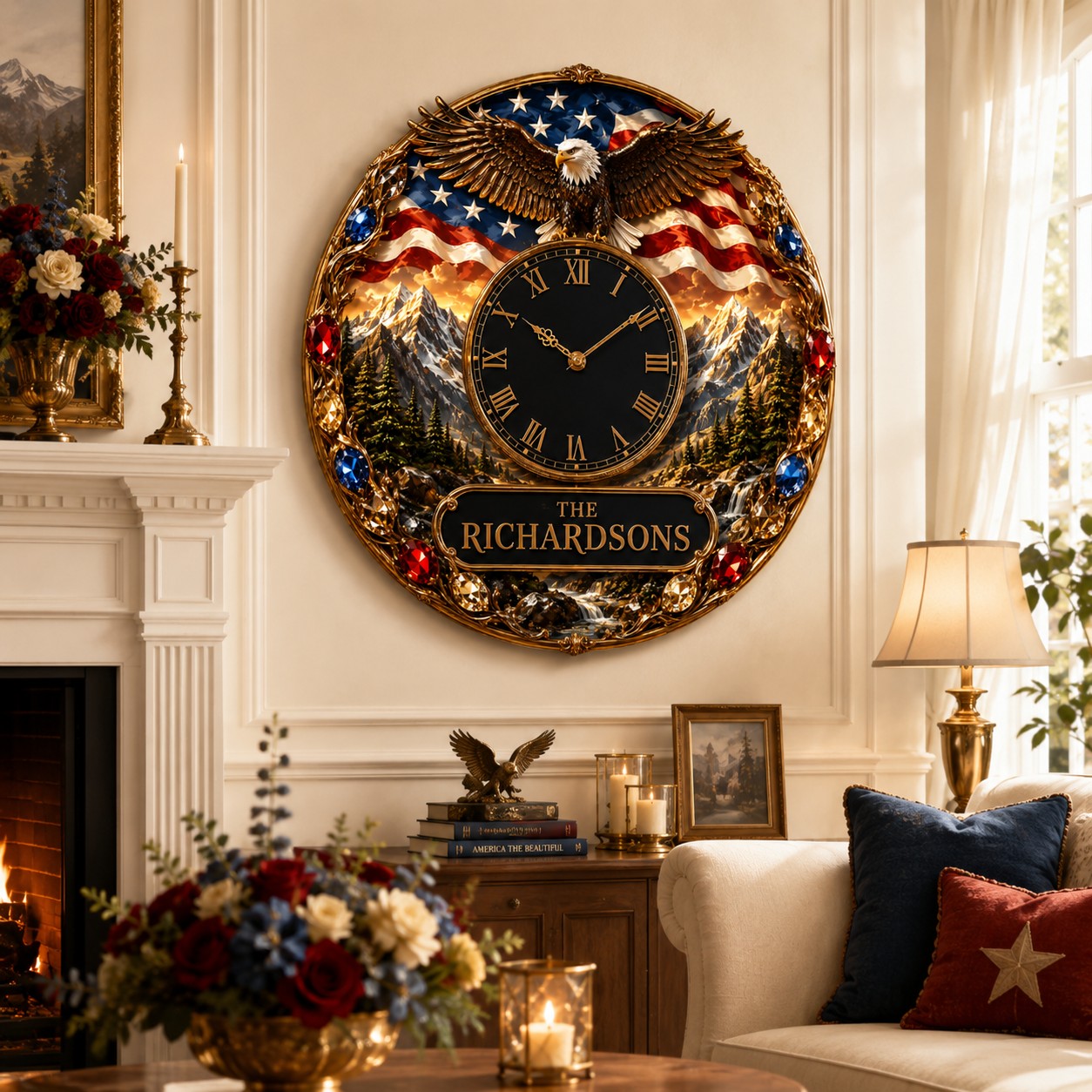Personalized Eagle Wall Clock with Custom Name — personalized with a custom name