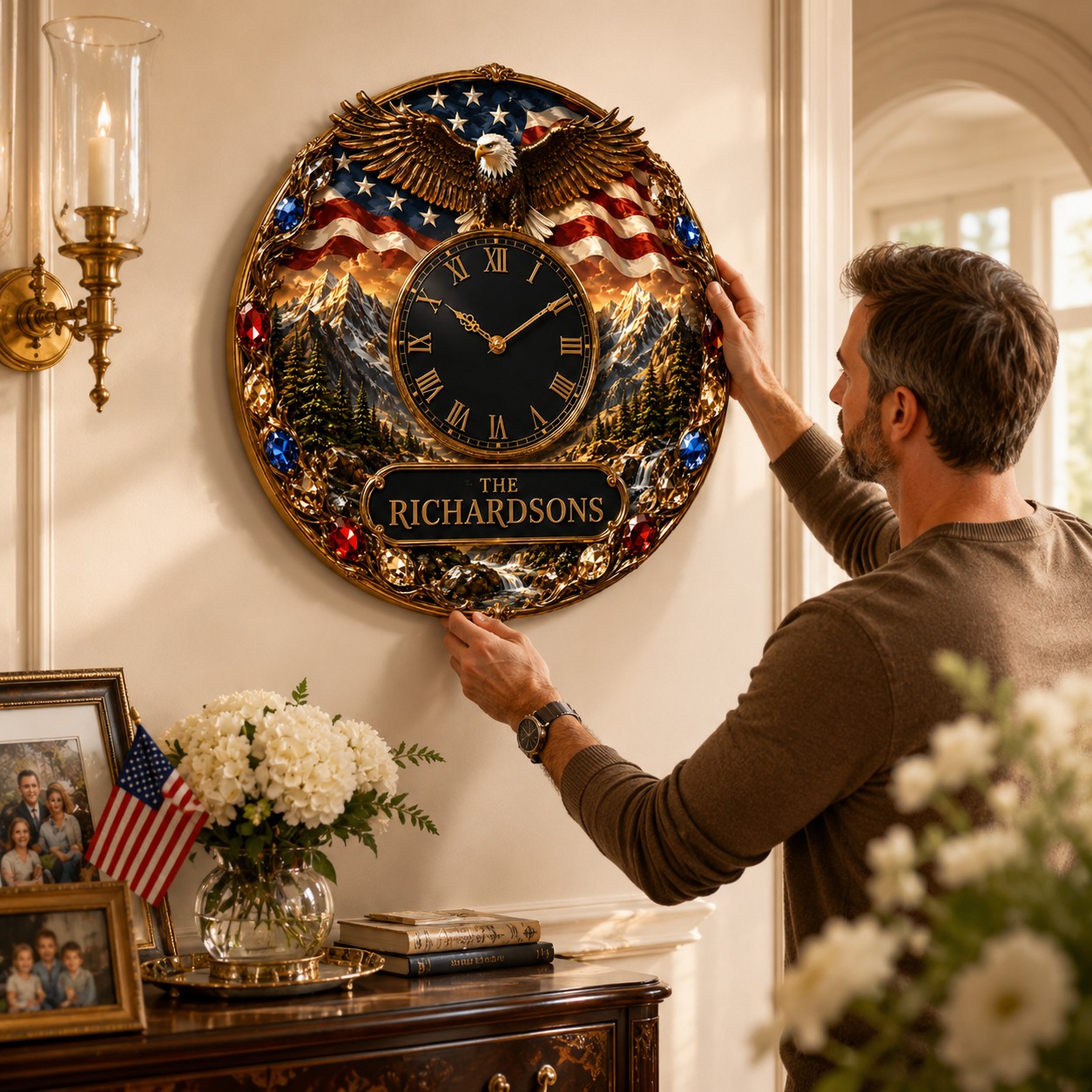 Personalized Eagle Wall Clock with Custom Name — personalized with a custom name