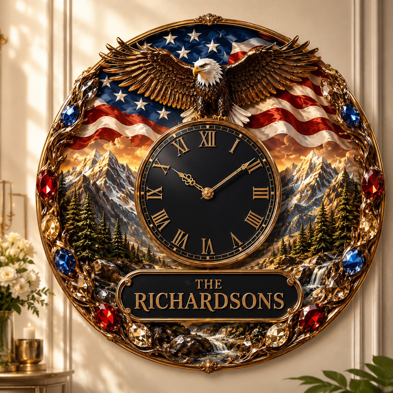 Personalized Eagle Wall Clock with Custom Name — personalized with a custom name