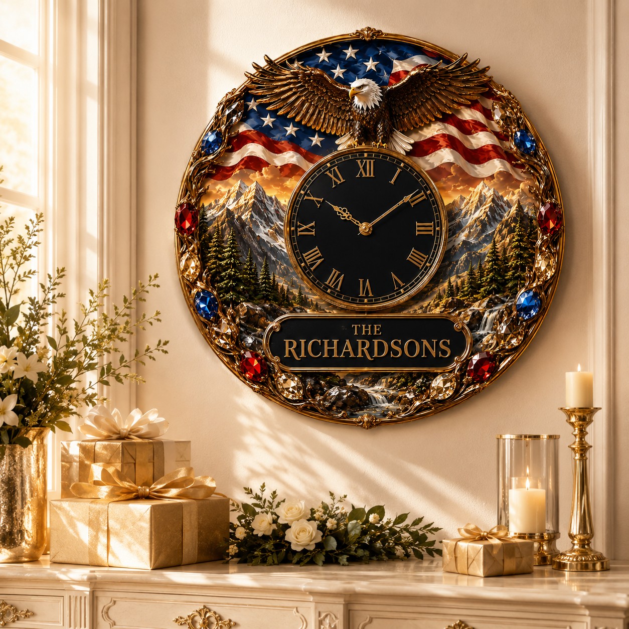 Personalized Eagle Wall Clock with Custom Name — personalized with a custom name