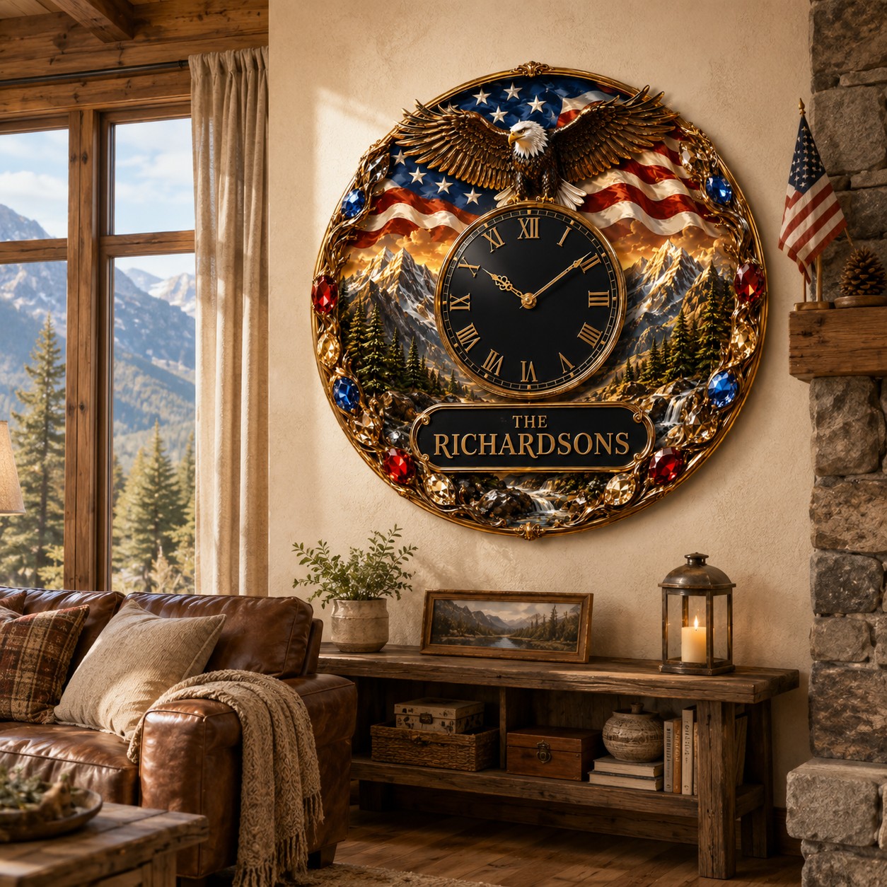 Personalized Eagle Wall Clock with Custom Name — personalized with a custom name