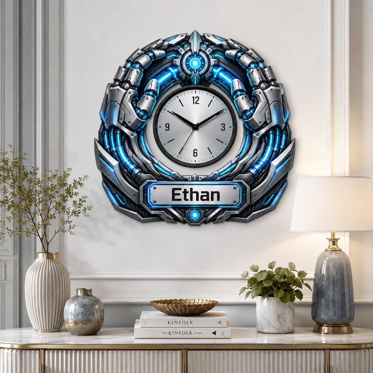 Personalized Robot Wall Clock with Custom Name — personalized with a custom name