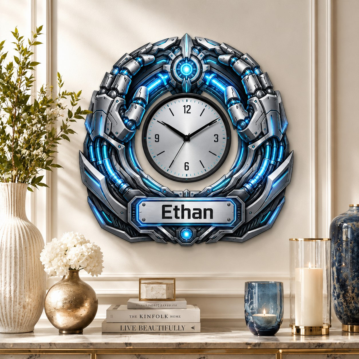 Personalized Robot Wall Clock with Custom Name — personalized with a custom name