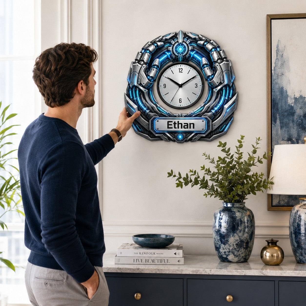 Personalized Robot Wall Clock with Custom Name — personalized with a custom name