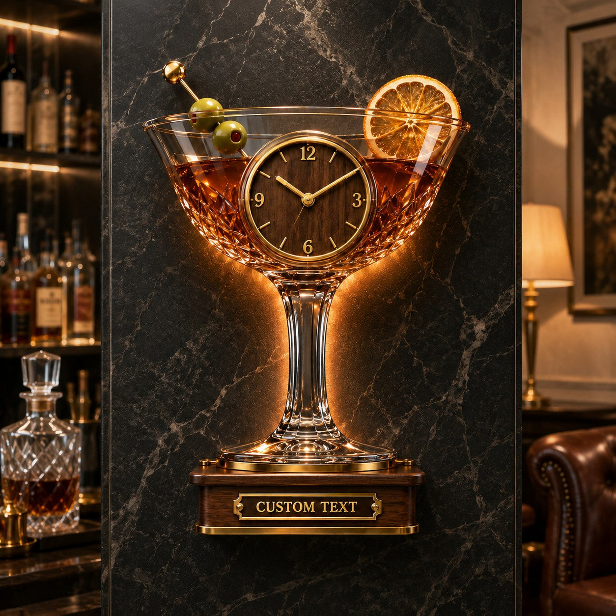 Personalized Cocktail Glass Wall Clock with Custom Name — personalized with a custom name