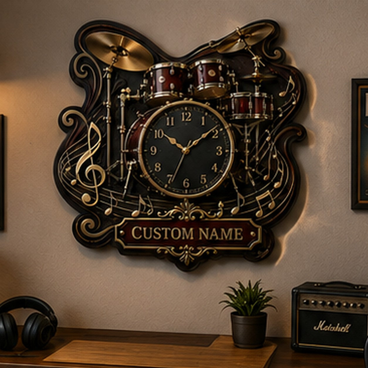 Personalized Rehearsal Spaces Wall Clock with Custom Name — personalized with a custom name