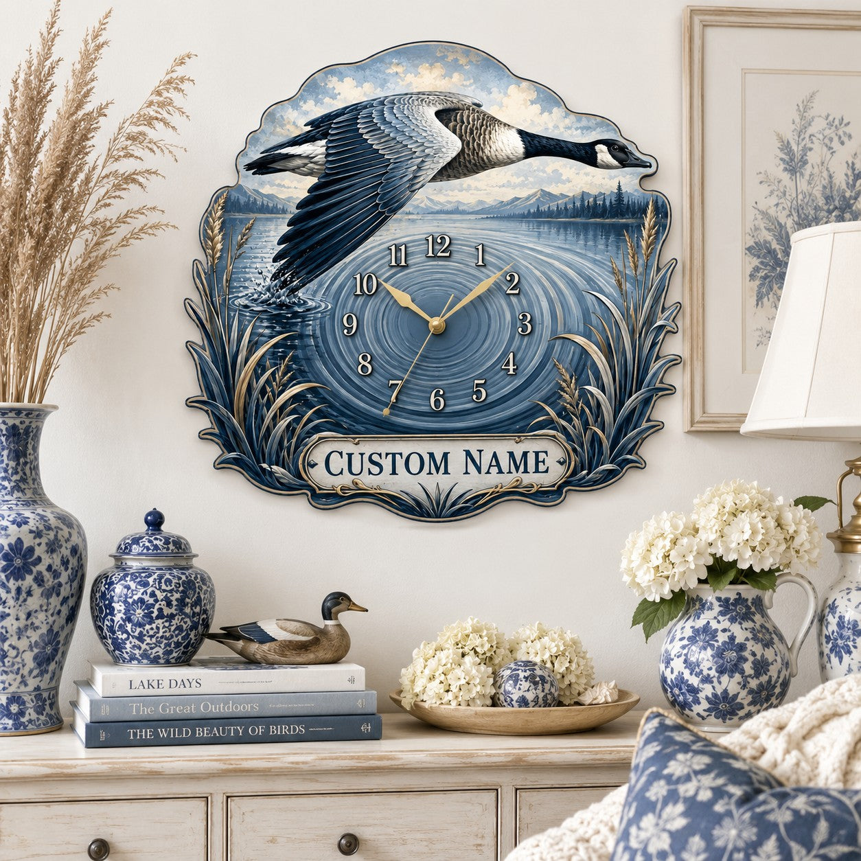 Personalized Flying Goose Wall Clock with Custom Name — personalized with a custom name