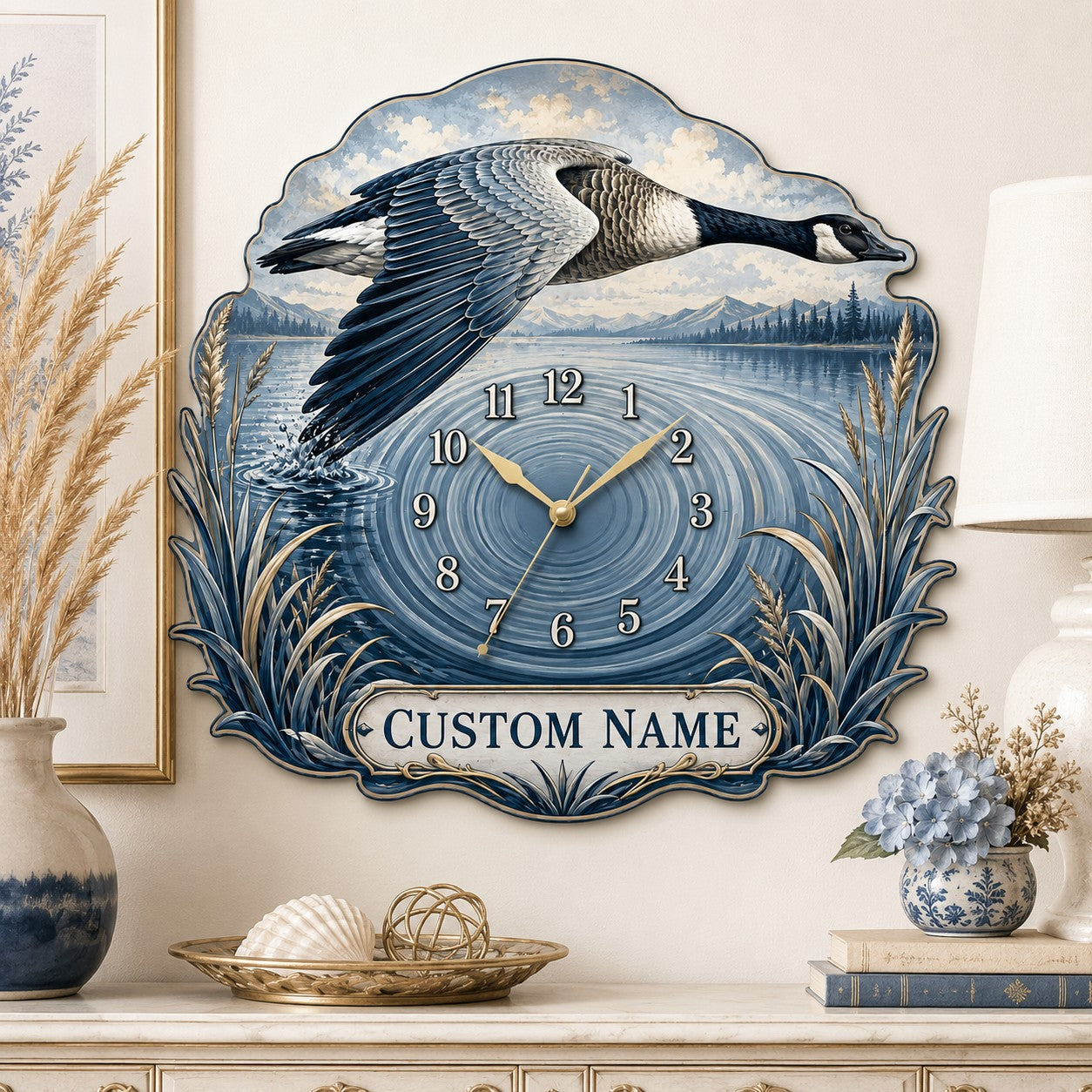Personalized Flying Goose Wall Clock with Custom Name — personalized with a custom name